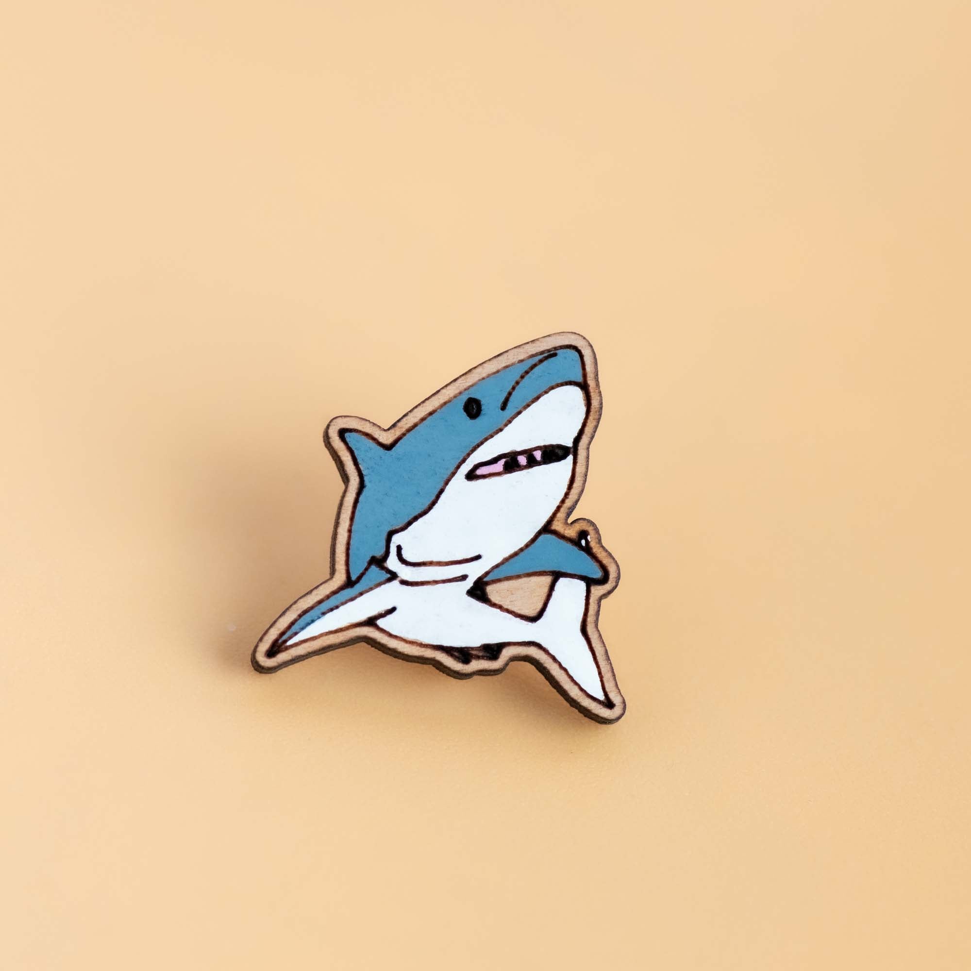 Hand-painted Great White Shark Wooden Pin Badge - PS43060 – Robin ...