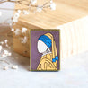 Hand-painted Girl with a Pearl Earring Wooden Pin Badge Inspired by Johannes Vermeer - PO44065 - Robin Valley Official Store